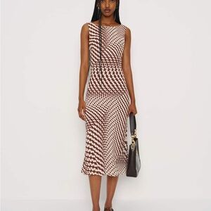 Reformation Brown and White Midi Dress
